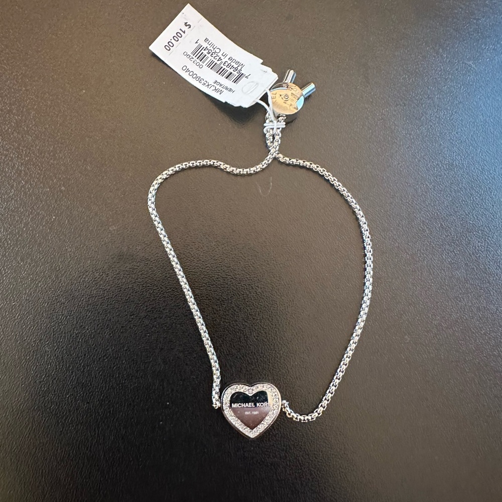 New With Tags. Michael Kors Silver Heart Charm Bracelet
